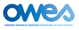 Logotyp OWES: duży napis OWES, pod spodem małą czcionką napis Ośrodek Wsparcia Ekonomii Społecznej w Białymstoku