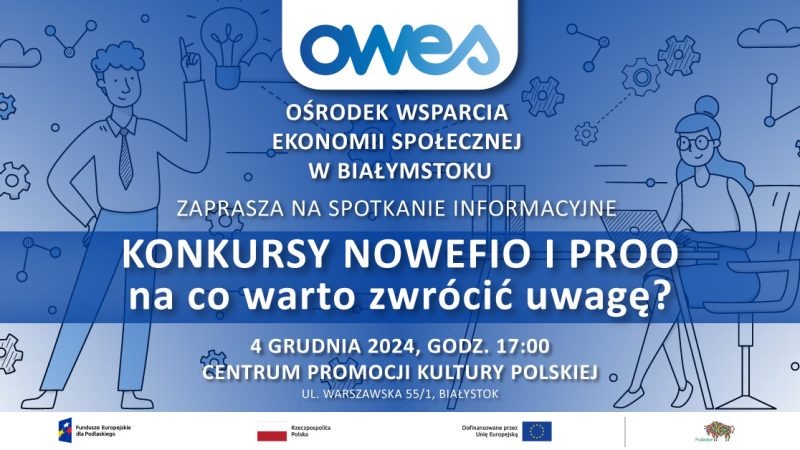 Grafika w kolorach niebieskim i białym informująca o temacie, dacie i miejscu spotkania.